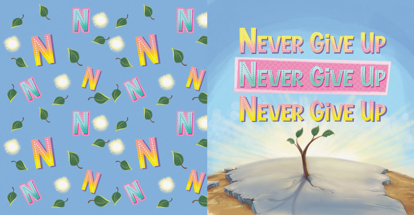 Preview pages from 'The ABC’s to a Mindful Life' by Lauren Grabois Fischer, featuring colorful designs with messages like 'Give Back to Others' and 'Never Give Up,' teaching mindfulness, kindness, and positivity to children