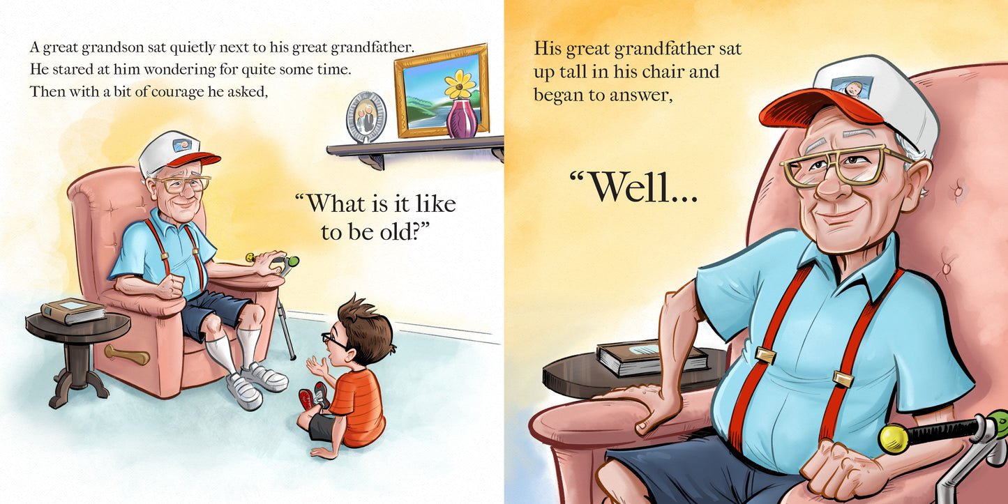 Preview pages from 'Life' by Lauren Grabois Fischer, featuring heartfelt illustrations of family moments, an elderly man reflecting, and children enjoying the beach, celebrating the beauty and value of life's experiences