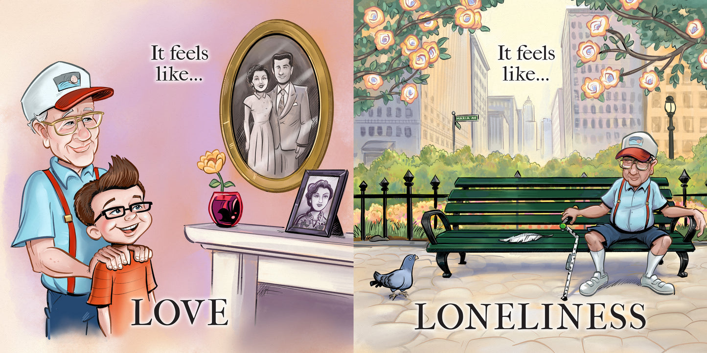 Preview pages from 'Life' by Lauren Grabois Fischer, featuring heartfelt illustrations of family moments, an elderly man reflecting, and children enjoying the beach, celebrating the beauty and value of life's experiences