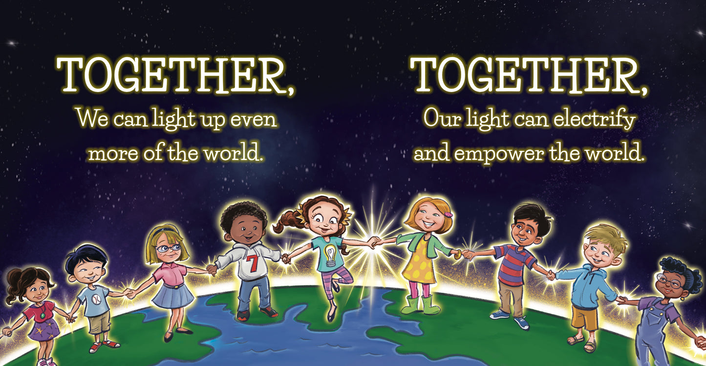 Preview page from 'The Light Within Me' by Lauren Grabois Fischer, featuring vibrant illustrations of children joining hands and glowing lights, promoting themes of self-awareness, unity, and inner strength