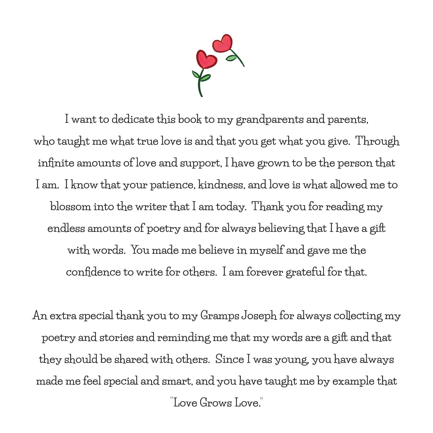 Preview page from 'Love Grows Love' by Lauren Grabois Fischer, featuring colorful illustrations of flowers labeled with emotions like kindness, fear, and excitement, teaching children about emotional growth and positivity