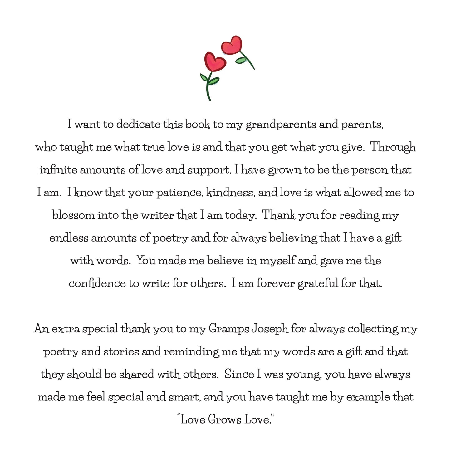 Preview page from 'Love Grows Love' by Lauren Grabois Fischer, featuring colorful illustrations of flowers labeled with emotions like kindness, fear, and excitement, teaching children about emotional growth and positivity
