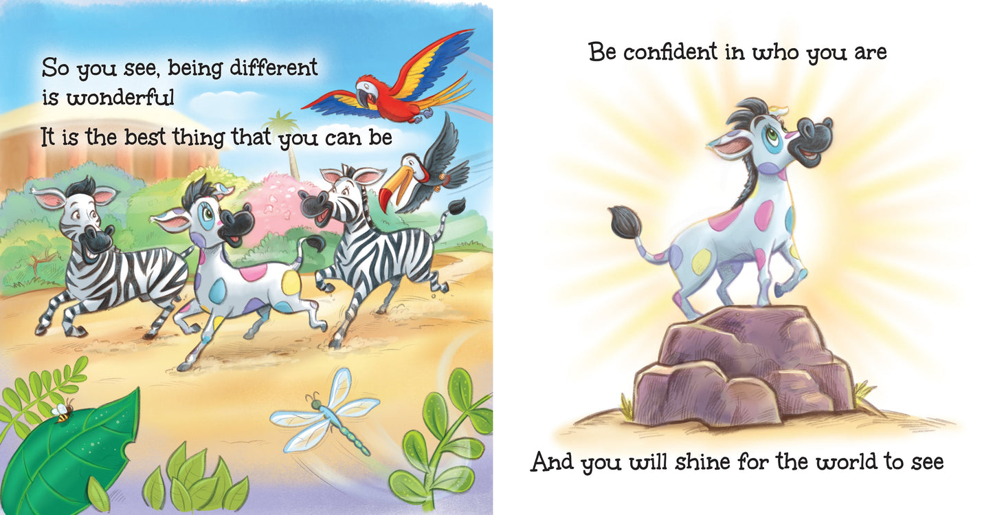 Preview page from 'The Zoo's Big News' by Lauren Grabois Fischer, featuring colorful illustrations of zoo animals like zebras, parrots, and elephants, promoting teamwork, communication, and friendship through a captivating story