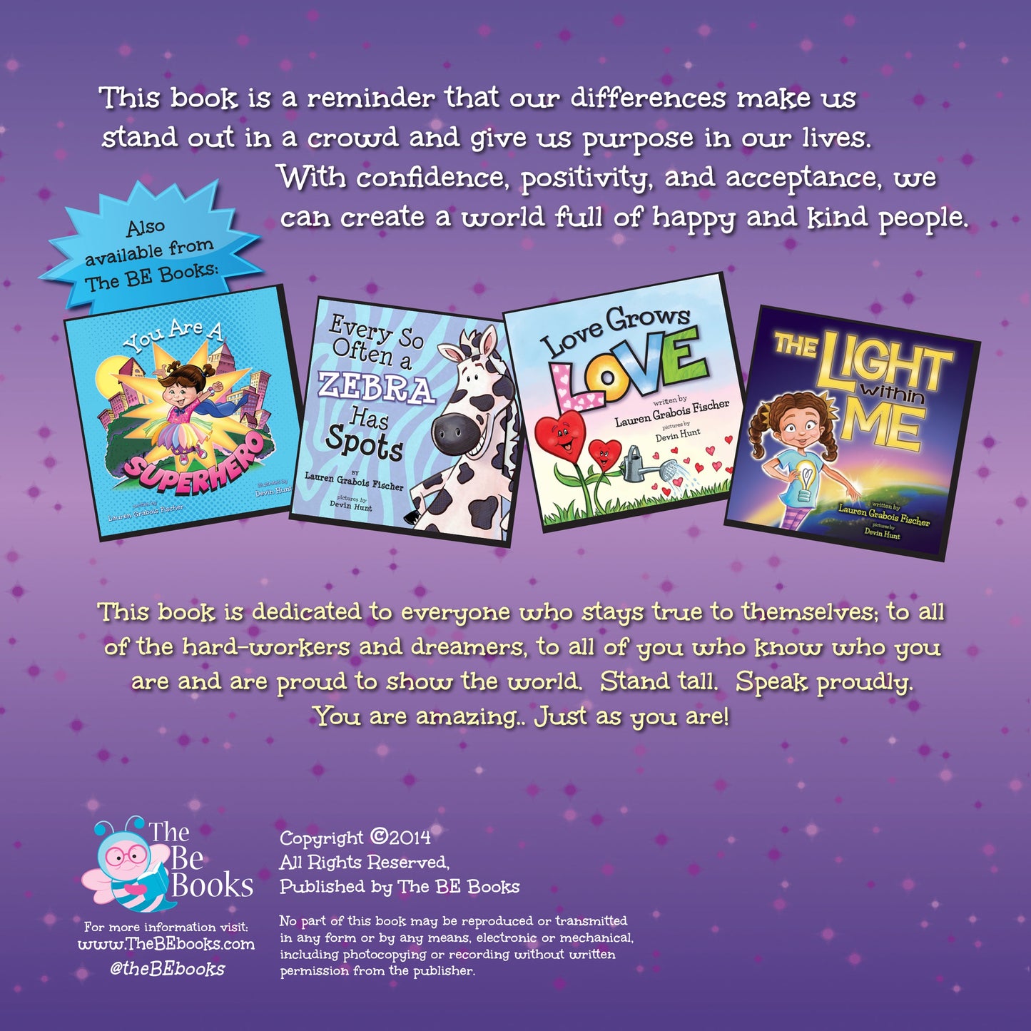 Preview page from Lauren Grabois Fischer's children's books, showcasing heartfelt stories and vibrant illustrations promoting kindness, inclusion, and positivity for young readers