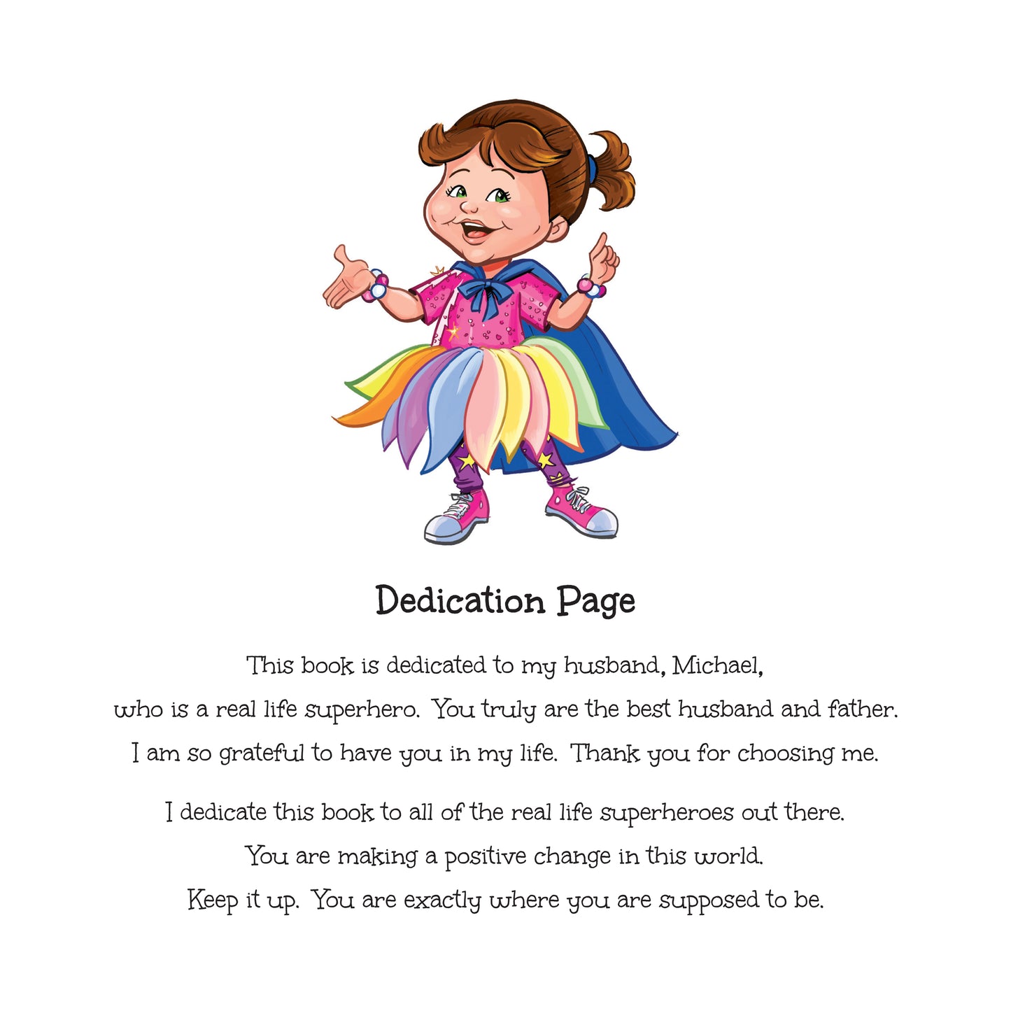 Preview page from 'You Are a Superhero' by Lauren Grabois Fischer, featuring vibrant illustrations of a girl in a superhero costume and empowering messages encouraging confidence, bravery, and self-belief in children