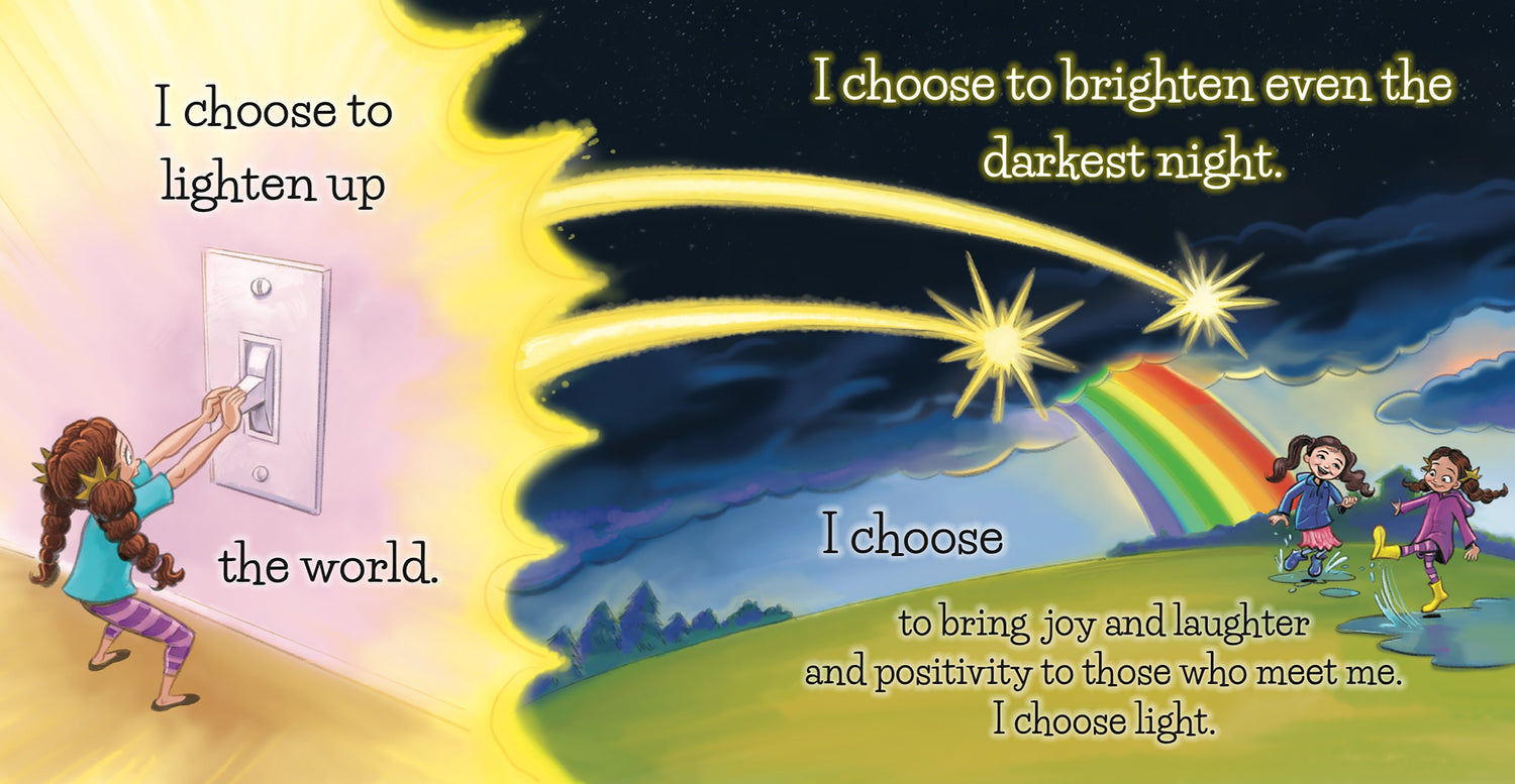 Preview page from 'The Light Within Me' by Lauren Grabois Fischer, featuring vibrant illustrations of children joining hands and glowing lights, promoting themes of self-awareness, unity, and inner strength